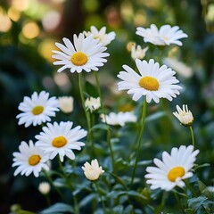 Fototapeta premium Delicate White Flowers Blooming Together in a Lush Green Garden Creating a Peaceful Natural Scene