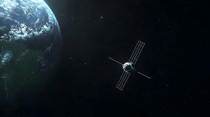 Satellite Orbiting Earth In Pixelated Space