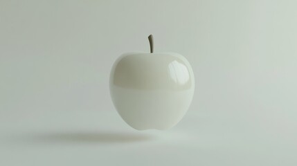 A single, pristine, white apple, seemingly floating, against a plain, light gray background