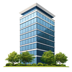 Tall modern office building isolated on transparent or white background
