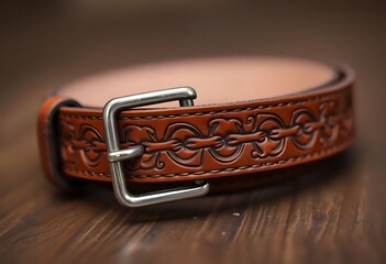 brown leather belt with a metal buckle