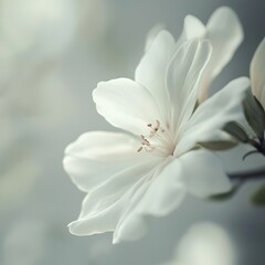 Obraz premium Delicate White Flower Blooming Gracefully Against a Softly Blurred Background Evoking Tranquil Beauty