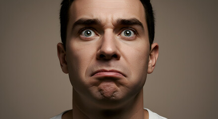 Close-up Portrait: Man with Expressive Disgust and Wide Eyes