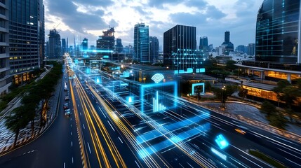 Obraz premium Smart City Highway, Digital Overlay, IoT - Smart city technology