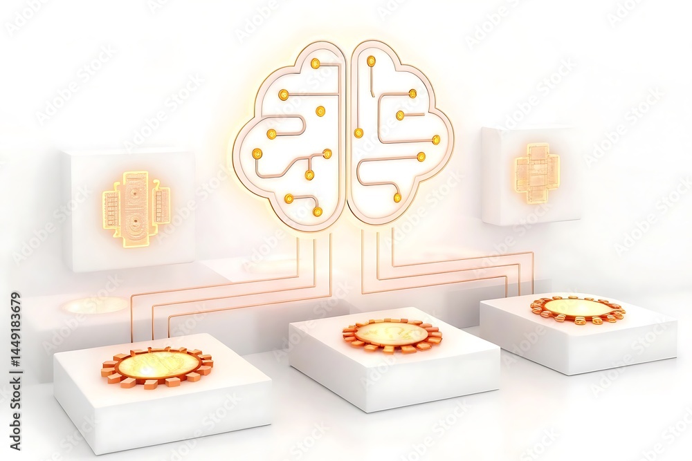 Poster abstract brain circuitry with connected microchips