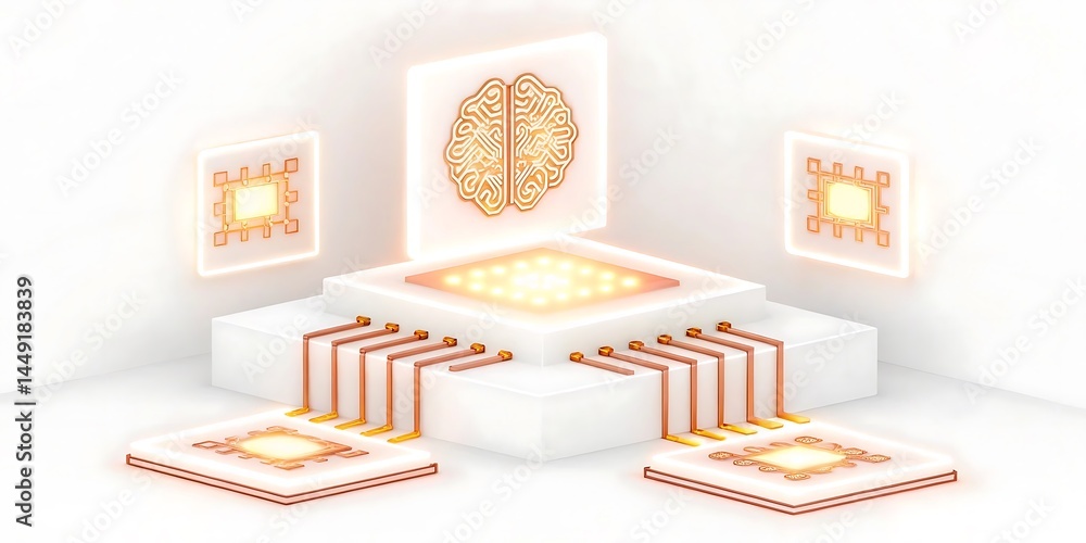 Poster abstract digital brain and microchip network concept