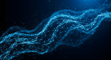Abstract Blue Network Wave: Digital Particle Flow