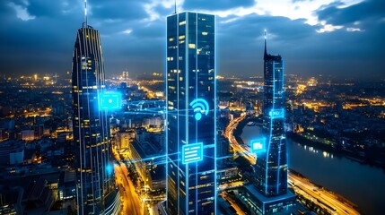 Smart City, Digital Network, Futuristic Skyscrapers - Smart Cities