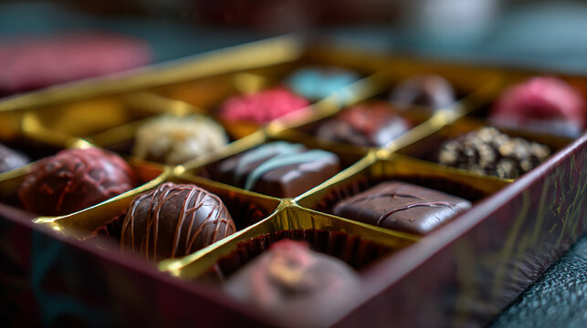Delicious gourmet chocolate truffles assortment box sweet treats luxury gift indulgent chocolate selection on transparent background red dark
