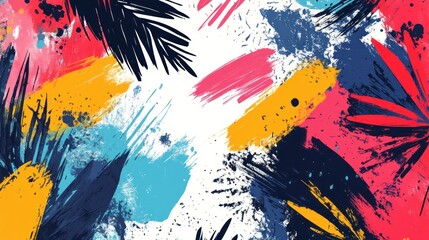 Vibrant abstract art with bold colors and tropical motifs