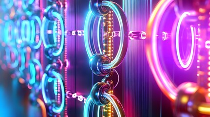 Neon Abstract Glowing Rings, Tech Background - Abstract and geometr.