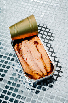 open can of tinned frigate tuna fillets
