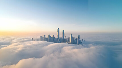 Fototapeta premium City Above Clouds Sunrise Panorama