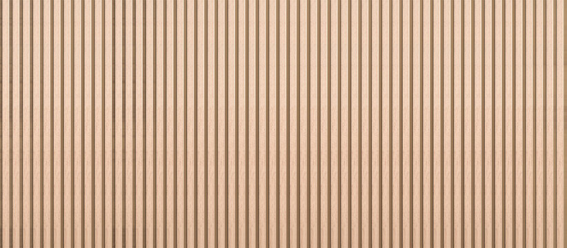 Wood background banner panorama long - Brown wooden acoustic panels wall texture , seamless pattern . Wooden panel wall background. Wood realistic dark floor . Vertical natural plan