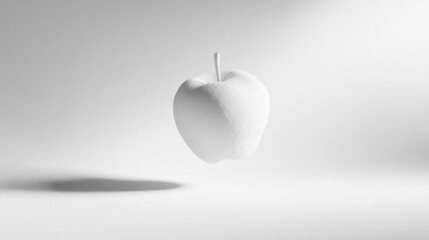 Obraz premium A single, pristine white apple, floating in a minimalist, bright white studio setting