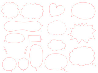 シンプル・手描き・ピンクの線画の吹き出しセット