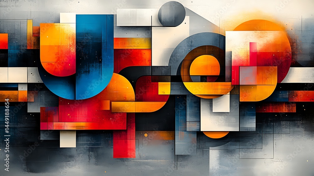 Poster geometric abstraction with circles and rectangles