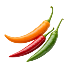 Gardinen Fresh colorful chili peppers orange red green hot peppers spicy cooking ingredients food photography isolated on transparent background © TAIFUR