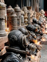 Vintage Diving Helmets and Industrial Artifacts