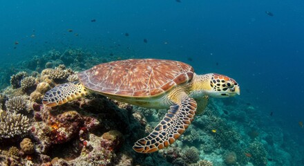 Fototapeta premium Sea turtle swimming in coral reef