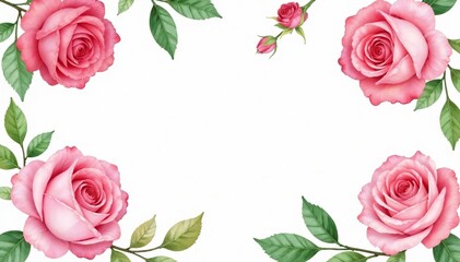 Naklejka premium Delicate watercolor roses & leaves, repeating seamlessly , design, print
