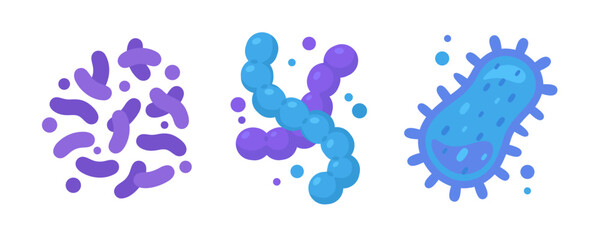 Colorful illustrations of various bacteria shapes