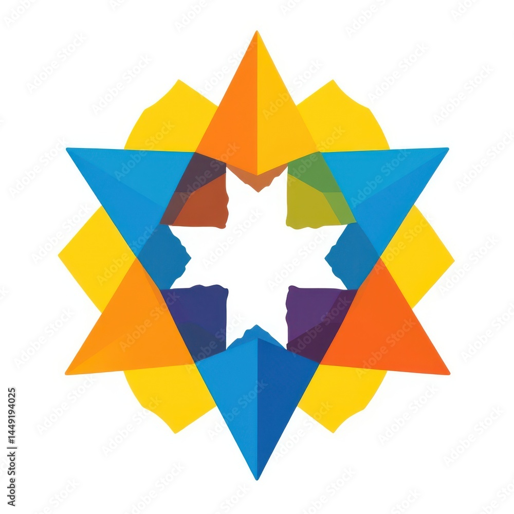 Poster abstract colorful starburst mandala design: a vibrant geometric artwork featuring a star-shaped desi