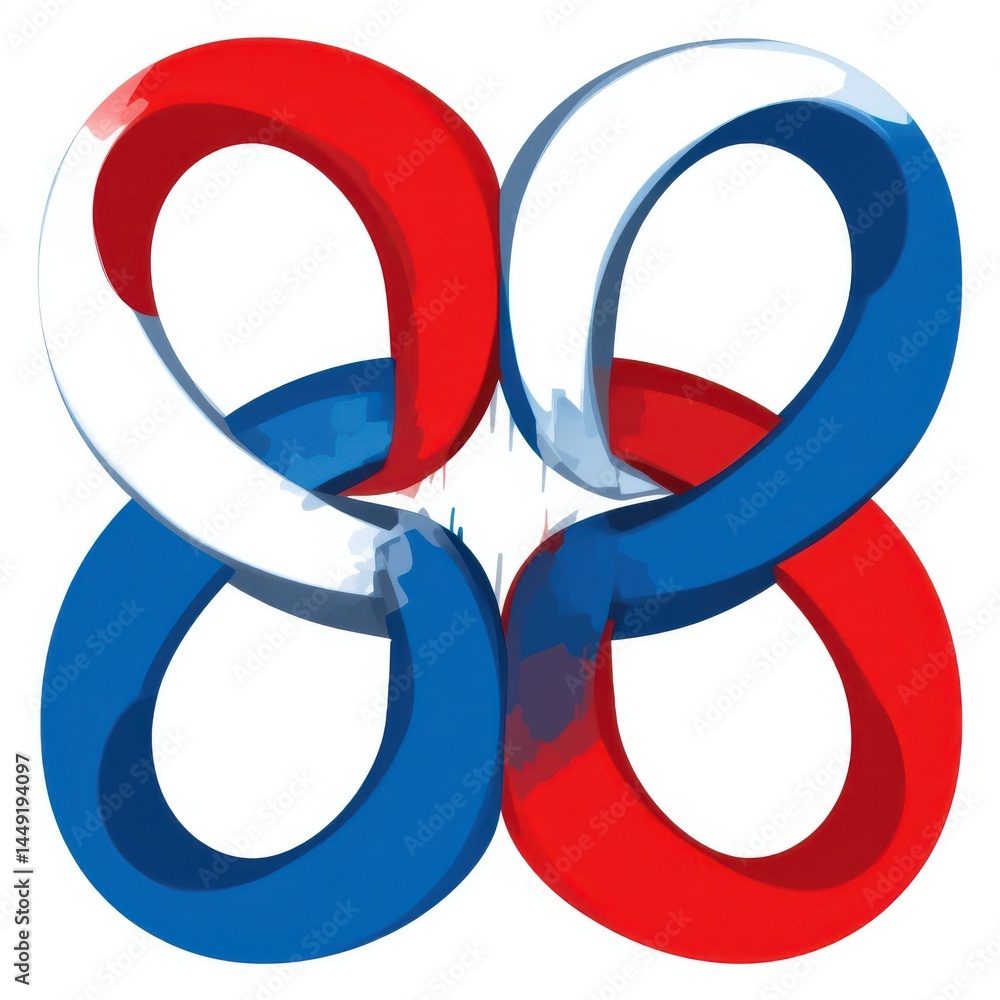 Poster abstract intertwined rings in red, white, and blue: a symbolic representation of unity and connectio