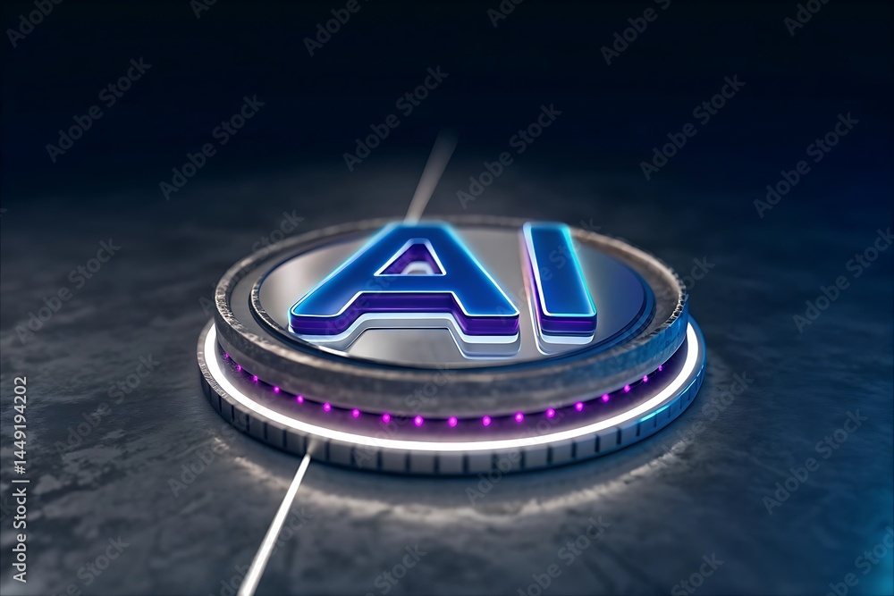 Poster futuristic ai technology concept with illuminated button