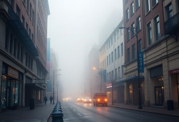 Obraz premium foggy city street with cars driving down it