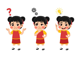 happy cute children searches idea process illustration