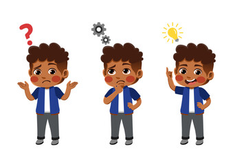 happy cute children searches idea process illustration