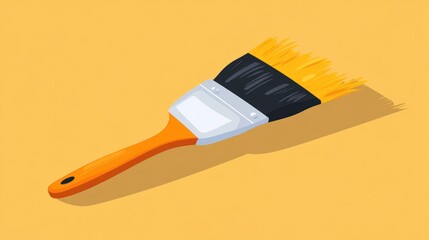 Paintbrush, orange handle, yellow bristles