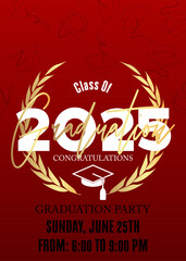 Fototapeta premium Class of 2025 Graduation design template. Vintage party invitation, congratulation event, greeting card. Vector high school or college graduate poster.