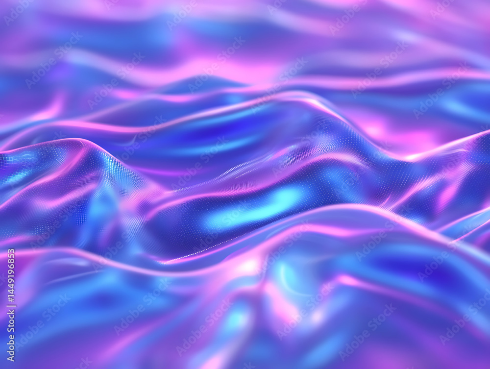 Poster dynamic waves of iridescent fabric abstract art colorful background fluid motion close-up textile de