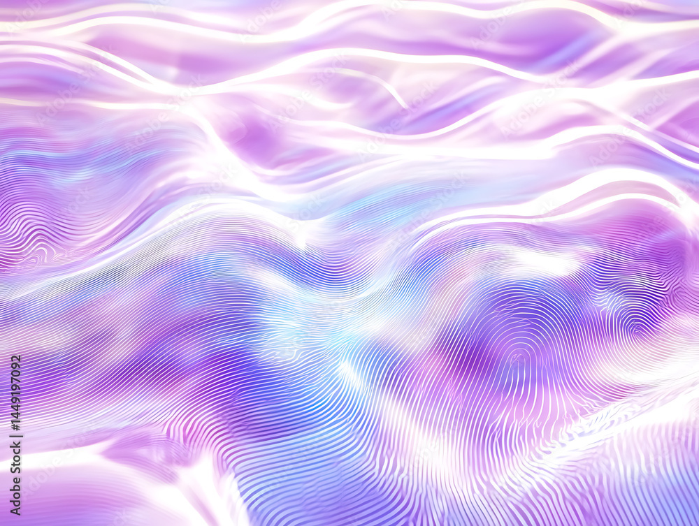 Poster flowing waves of purple light abstract space digital art ethereal environment close-up view visual c