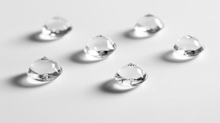 Clear,faceted gems on white background