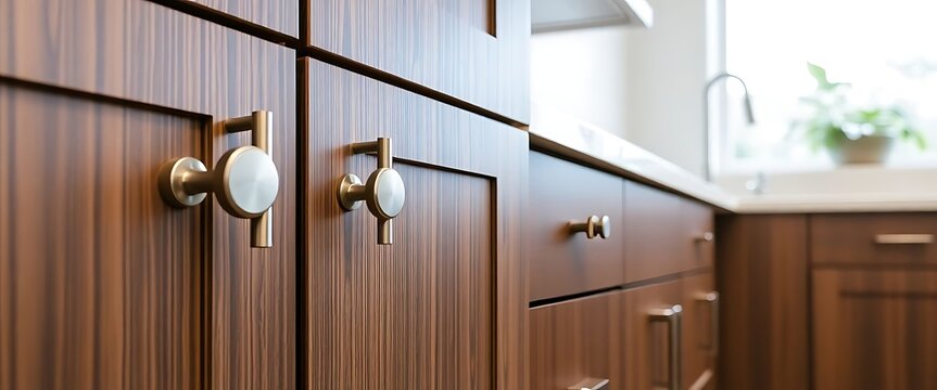 close up of a kitchen cabinet with knobs and handles