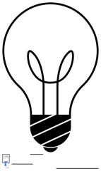Black-and-white lightbulb outline with simple detailing, symbolizing creativity, innovation, and energy. Ideal for innovation, creativity, ideas, technology energy inspiration efficiency. Flat