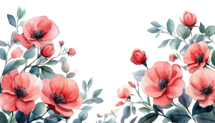 poppies and flowers isolated on transparent background