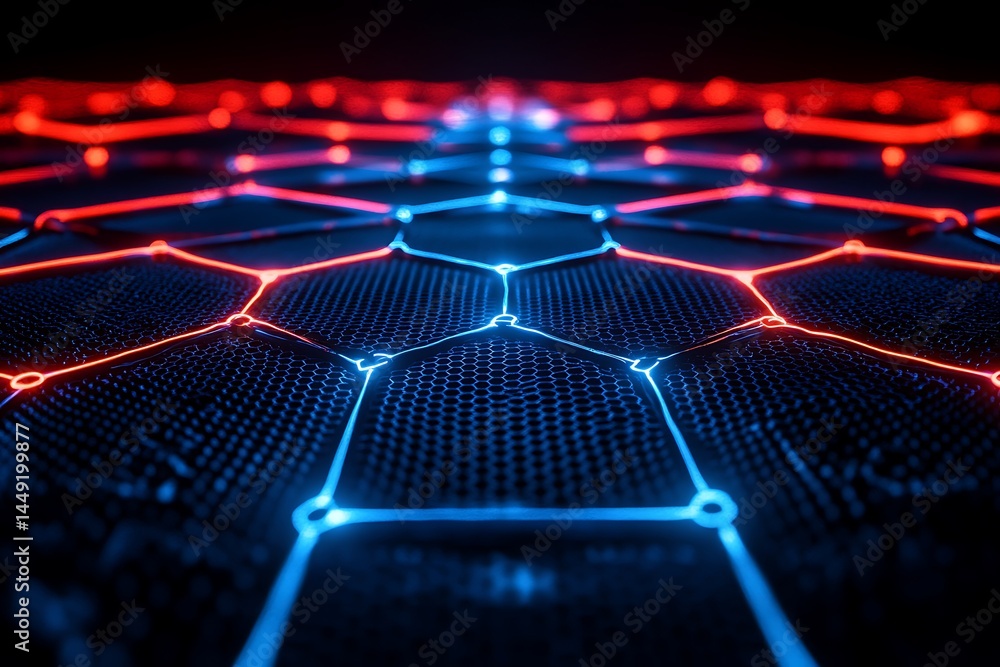 Aufkleber abstract nanotech grid with interconnected nodes in electrifying hues