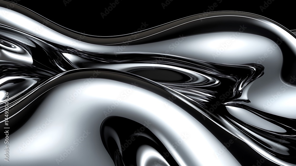 Aufkleber chrome liquid surface with smooth flowing forms and sleek reflective curves