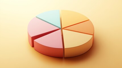 A geometric D pie chart with soft, curved edges on each part, arranged in warm, complementary colors, against a surface background