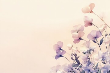 Fototapeta premium Pastel flowers arranged delicately against a light background.