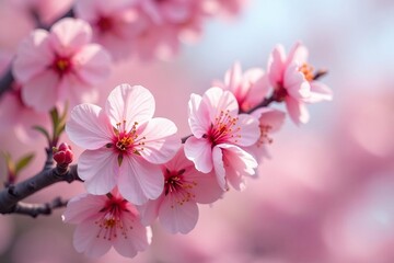 Obraz premium Delicate pink cherry blossoms in full bloom, forming a gentle, repeating pattern , petals, cherry blossom