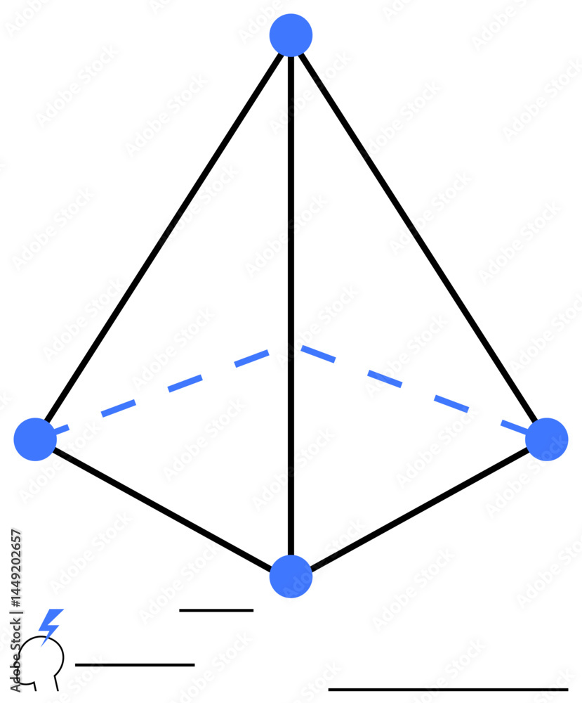 Aufkleber geometric pyramid with connected blue nodes and dashed edge, accompanied by minimal brain drawing. i