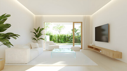 Modern Minimalist Living Room with Nature View and Natural Light