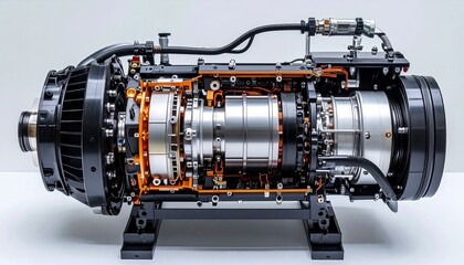 Exploded Cross-Section of Electric Vehicle Motor with Labels