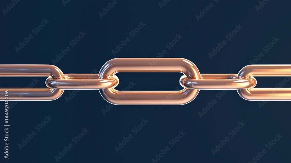 Poster a close-up view of a shiny metallic chain link against a dark background.