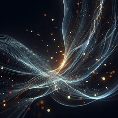 futuristic abstract  digital visualization diversity fractal reamls ribbon structure shaped with flowing curves and glowing particle trails 